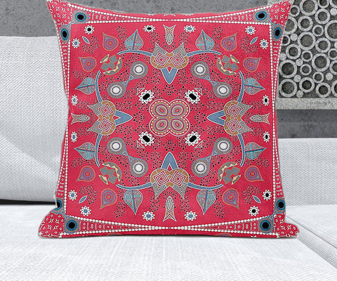 26" x 26" Red Blown Seam Paisley Indoor Outdoor Throw Pillow