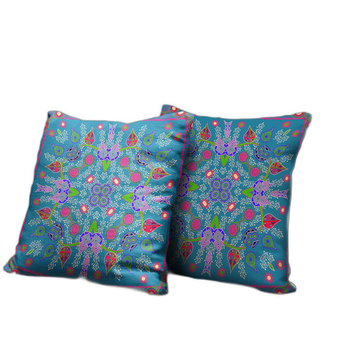 16" x 16" Blue and Green Blown Seam Paisley Indoor Outdoor Throw Pillow