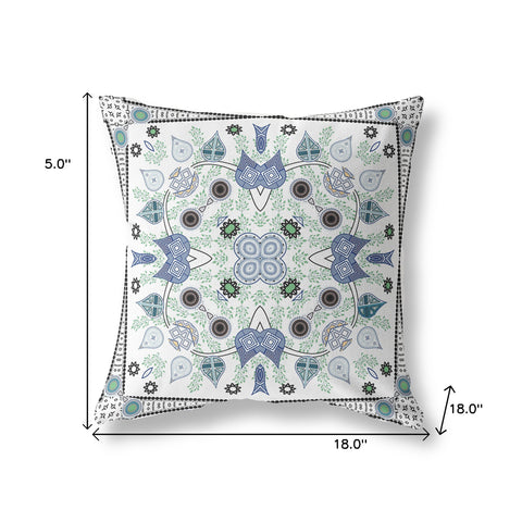 18" x 18" Blue and Off White Blown Seam Paisley Indoor Outdoor Throw Pillow