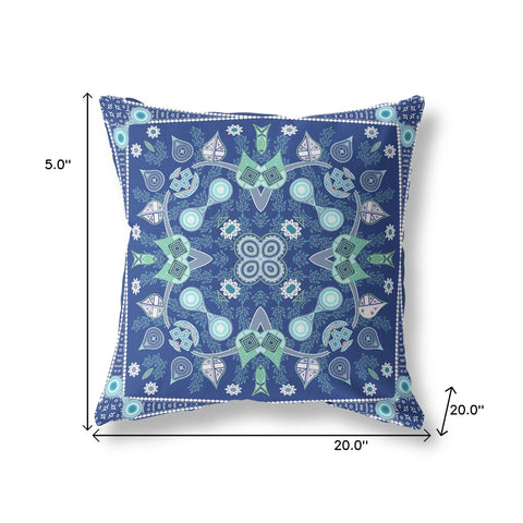 20" x 20" Midnight Blue Blown Seam Paisley Indoor Outdoor Throw Pillow