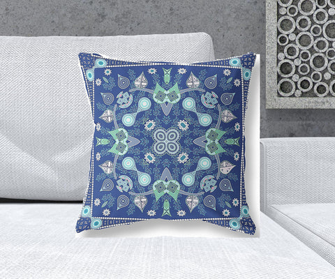 20" x 20" Midnight Blue Blown Seam Paisley Indoor Outdoor Throw Pillow