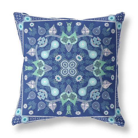 20" x 20" Midnight Blue Blown Seam Paisley Indoor Outdoor Throw Pillow