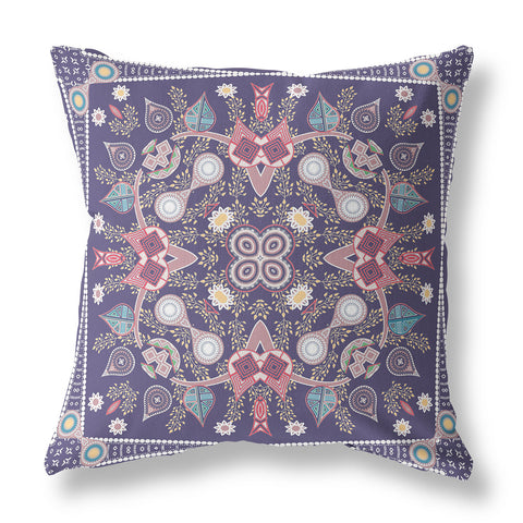 28" x 28" Purple Blown Seam Paisley Indoor Outdoor Throw Pillow