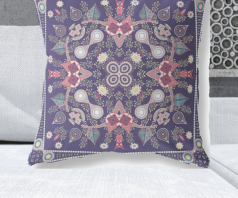 28" x 28" Purple Blown Seam Paisley Indoor Outdoor Throw Pillow