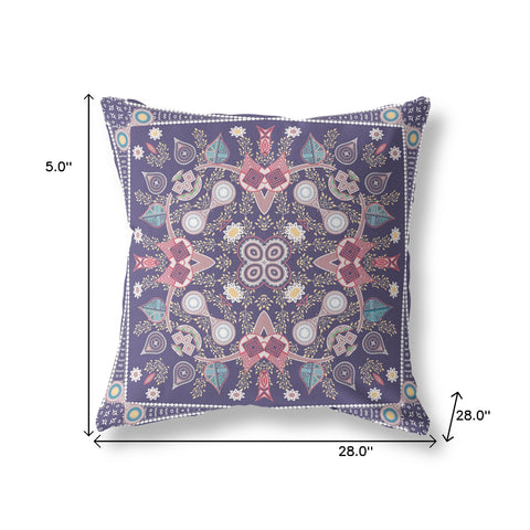 28" x 28" Purple Blown Seam Paisley Indoor Outdoor Throw Pillow