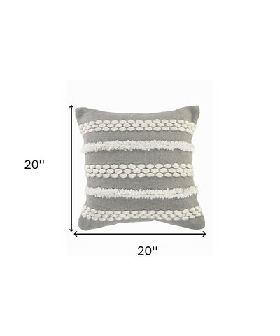 20" x 20" Gray Zippered Geometric Indoor Outdoor Throw Pillow