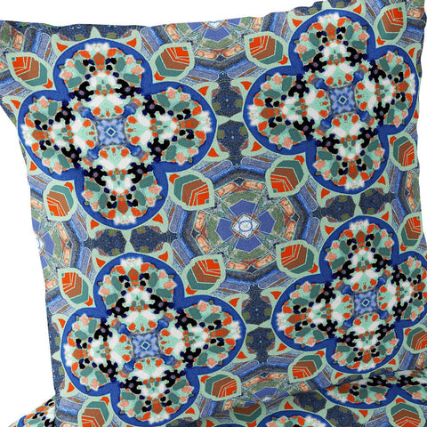 Set of Two 16" X 16" Blue and Orange Blown Seam Floral Indoor Outdoor Throw Pillow