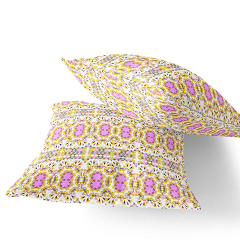 Set of Two 16" X 16" Yellow and White Blown Seam Floral Indoor Outdoor Throw Pillow