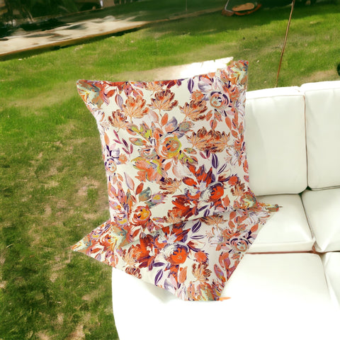 Set of Two 16" X 16" Beige and Red Blown Seam Floral Indoor Outdoor Throw Pillow