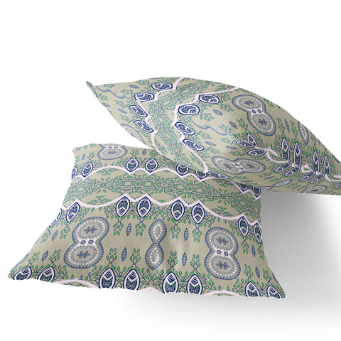 Set of Two 16" X 16" Green Blown Seam Abstract Indoor Outdoor Throw Pillow