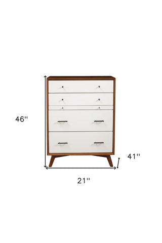 38" Brown and White Solid Wood Four Drawer Chest