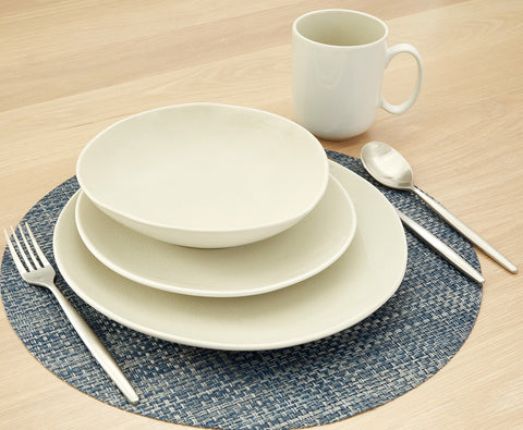 White and Natural Sixteen Piece Round Ceramic Service For Four Dinnerware Set