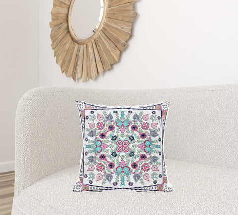 20" X 20" Pink and White Broadcloth Paisley Zippered Pillow