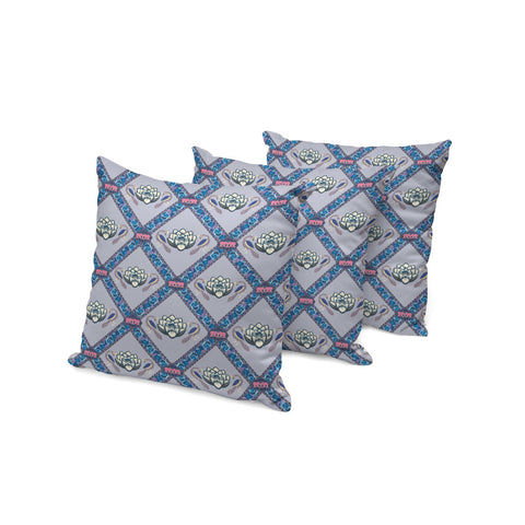 Set of Three 16" X 16" Blue and Gray Peacock Blown Seam Floral Indoor Outdoor Throw Pillow