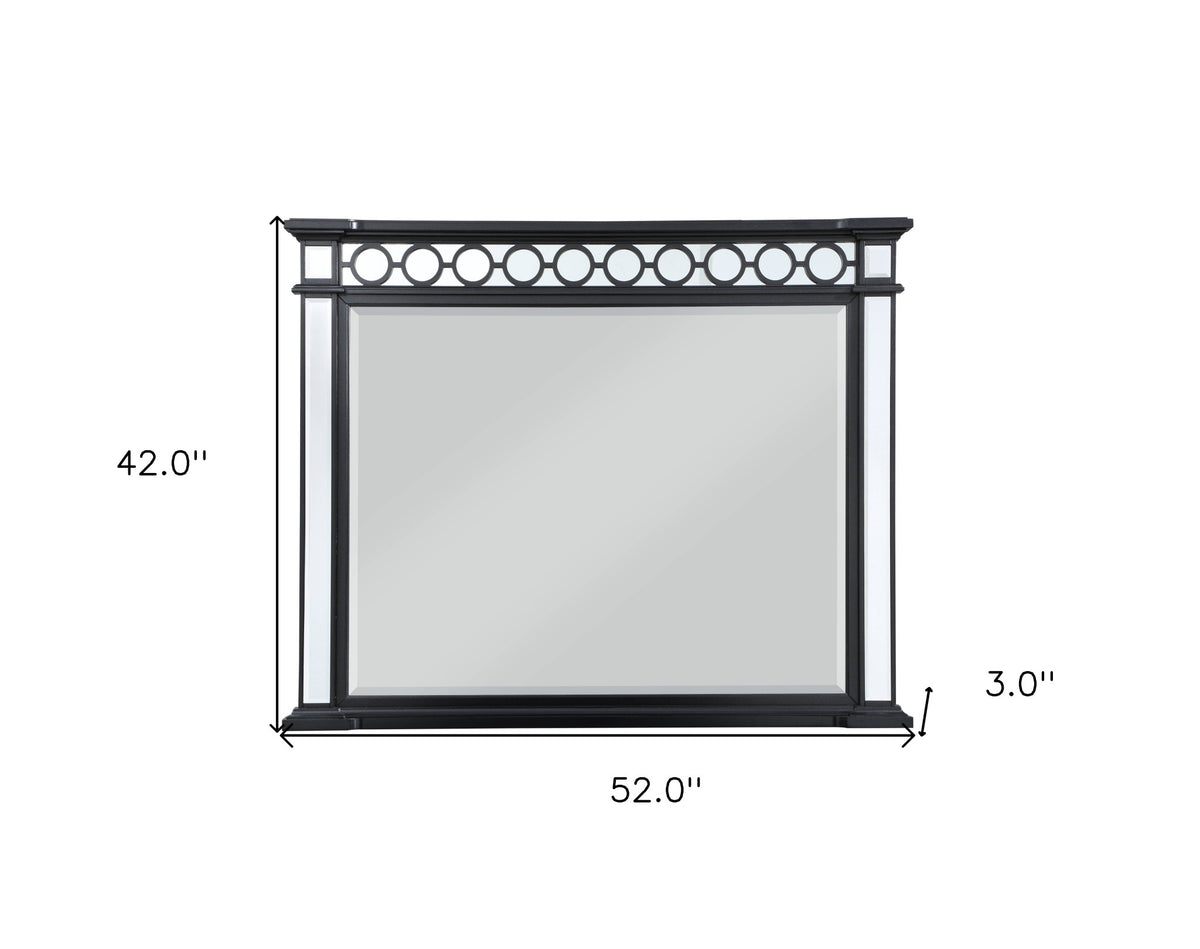 42" Mirrored, Black & Sliver Finish Dresser Mirror