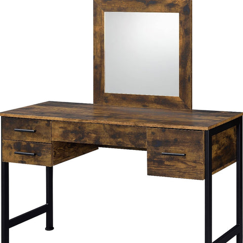 53" Rustic Oak & Black Finish Dresser Mirror