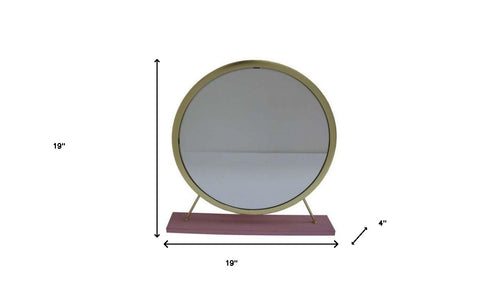 19" Faux Fur, Mirror, Pink & Gold Finish Round Makeup Shaving Tabletop Mirror