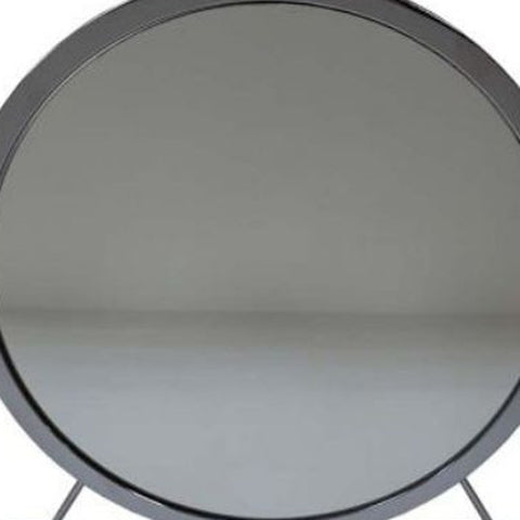 19" Faux Fur, Mirror, White & Chrome Finish Round Makeup Shaving Tabletop Mirror