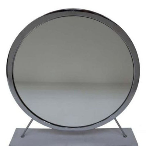 19" Faux Fur, Mirror, White & Chrome Finish Round Makeup Shaving Tabletop Mirror