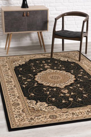 7’ x 9’ Black and Beige Embellished Area Rug