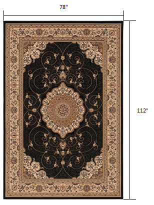 7’ x 9’ Black and Beige Embellished Area Rug