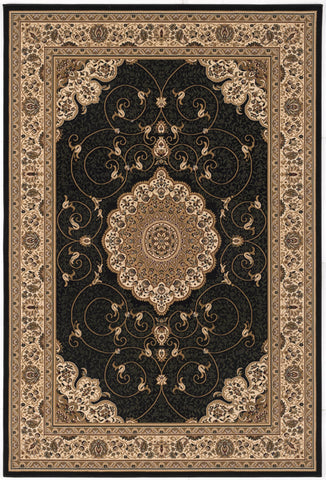 7’ x 9’ Black and Beige Embellished Area Rug