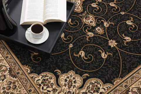 7’ x 9’ Black and Beige Embellished Area Rug