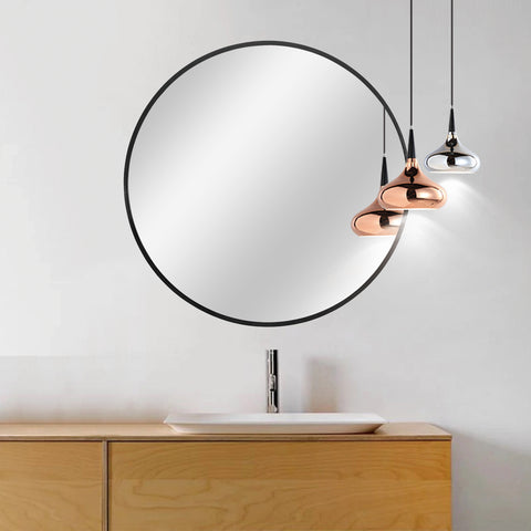 Black Aluminum Frame Round Mirror