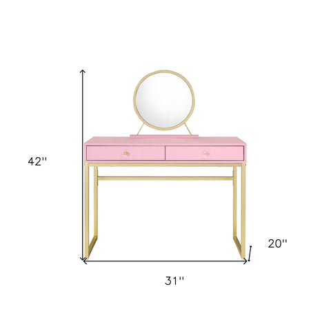 42" Pink Mirrored Two Drawer Dresser