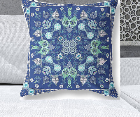 26" x 26" Midnight Blue Blown Seam Paisley Indoor Outdoor Throw Pillow