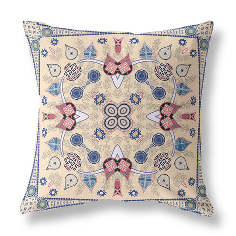 26" x 26" Beige Blown Seam Paisley Indoor Outdoor Throw Pillow