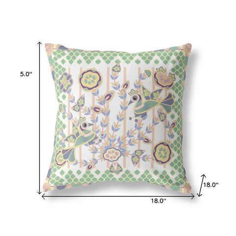 18" x 18" Yellow and White Peacock Blown Seam Floral Indoor Outdoor Throw Pillow