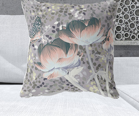 26" x 26" Pink Butterfly Blown Seam Floral Indoor Outdoor Throw Pillow