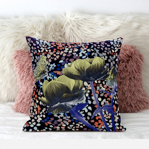 16" x 16" Yellow Butterfly Blown Seam Floral Indoor Outdoor Throw Pillow