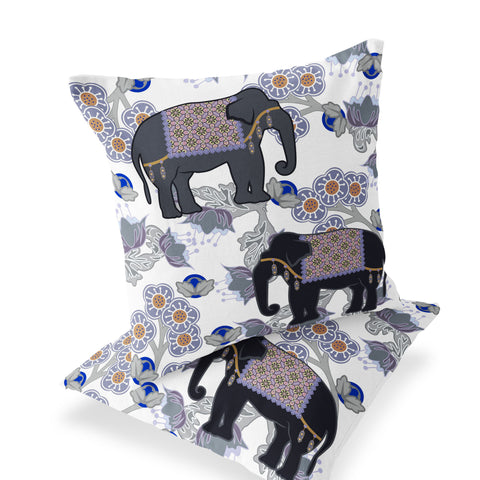 Set of Two 16" X 16" Black and Gray Elephant Indoor Outdoor Throw Pillow