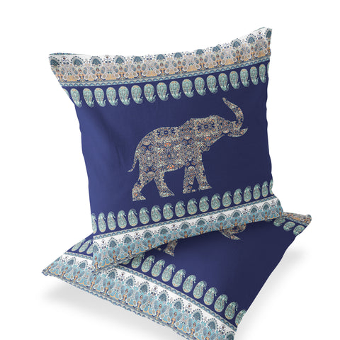 Set of Two 16" X 16" Navy Blue Elephant Blown Seam Indoor Outdoor Throw Pillow