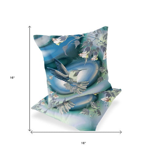 Set of Two 16" X 16" White Bird Blown Seam Indoor Outdoor Throw Pillow