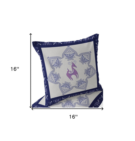 Set of Two 16" X 16" Blue and Purple Horse Blown Seam Eclectic Indoor Outdoor Throw Pillow