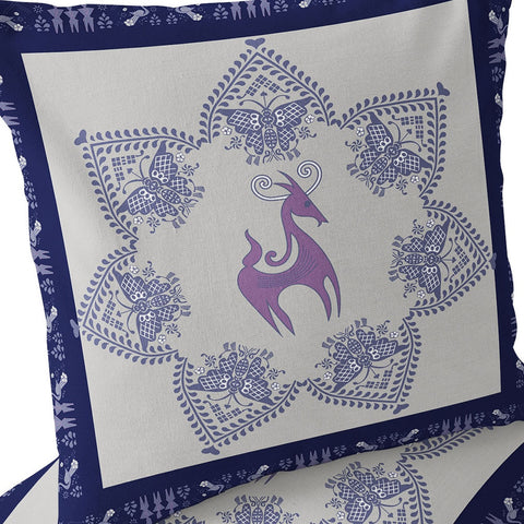 Set of Two 16" X 16" Blue and Purple Horse Blown Seam Eclectic Indoor Outdoor Throw Pillow