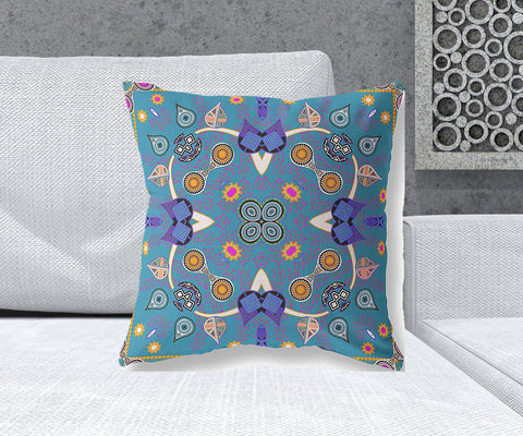 20" x 20" Blue and Gold Blown Seam Paisley Indoor Outdoor Throw Pillow