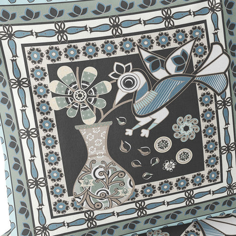 Set of Two 16" X 16" Black and Blue Peacock Blown Seam Floral Indoor Outdoor Throw Pillow