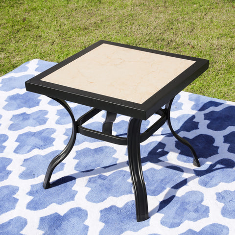 21" Beige and Ivory Square Ceramic Outdoor Side Table