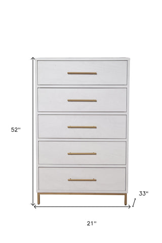 30" White Solid Wood Five Drawer Chest