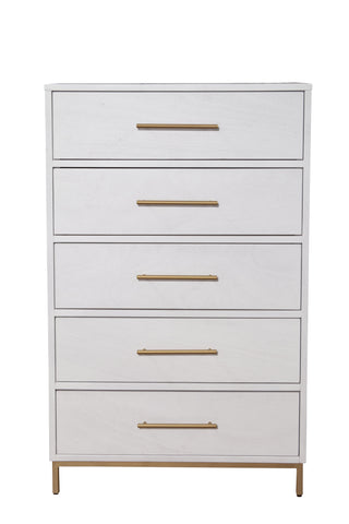 30" White Solid Wood Five Drawer Chest