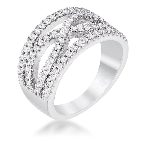 .4Ct Silvertone Classic Twist Wide CZ Ring, <b>Size 5</b>