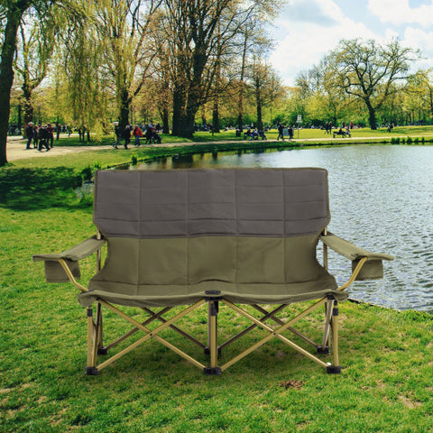 Oversized Camping Chair Folding Loveseat Camping Couch with Cup Holders & Thick Padding-Green