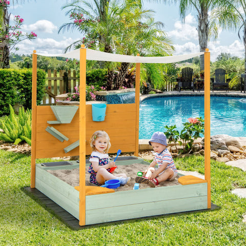 Kids Sandbox with Sand Wall w/ Removable Canopy for Kids 3-8 Years Old