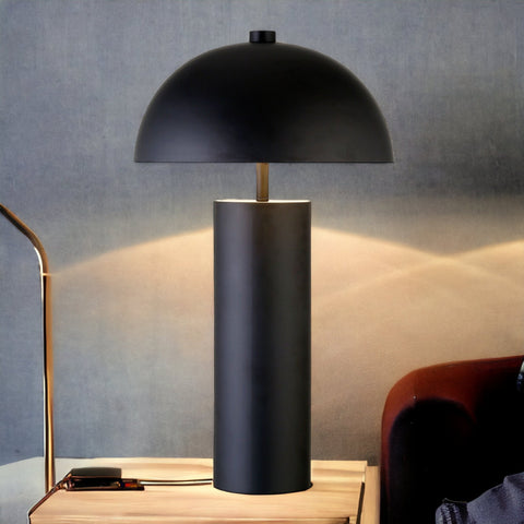 27" Black Metal Table Lamp With Black Dome Shade