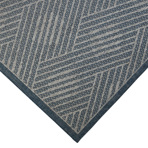 8' x 10' Gray and Blue Geometric Stain Resistant Indoor Outdoor Area Rug