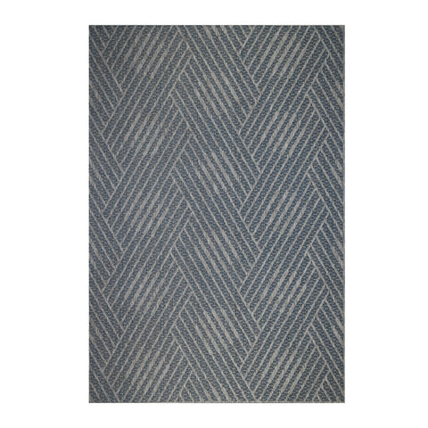 8' Runner Gray and Blue Geometric Stain Resistant Indoor Outdoor Runner Rug